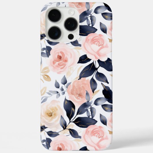 Rosa Blaue Chic Blumen Case-Mate iPhone Hülle (Rückseite)