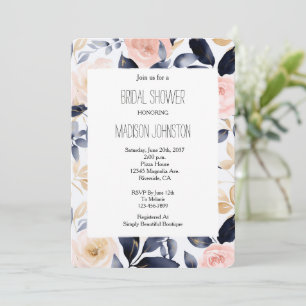 Rosa Blaue Chic Blumen Junggesellinnenabschied Einladung