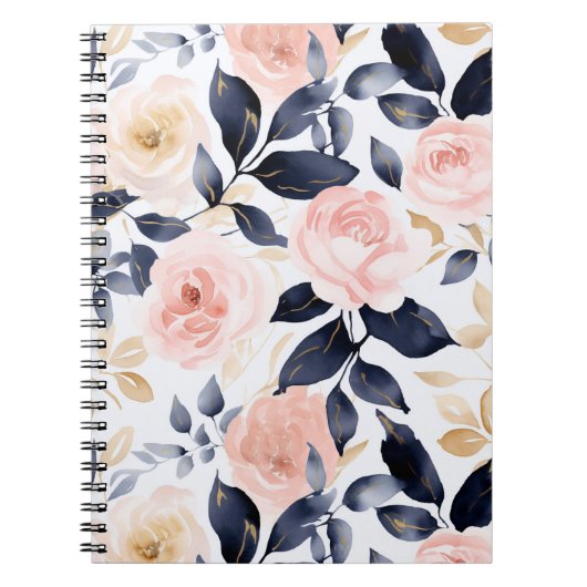 Rosa Blaue Chic Blumen Notizblock (Vorderseite)