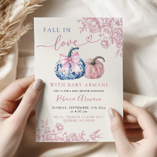 Rosa blaue Chinoiserie-Kürbis-Fall-in-Liebe-Dusche Einladung