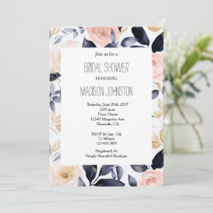 Rosa blaue Creme Blumen Hochzeitsdusche Einladung