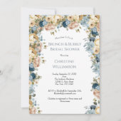 Rosa blaue Creme Blumenbrunch Bubbly Brautparty Einladung (Vorderseite)