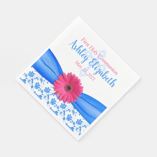 Rosa blaue Damaske Daisy Erste Kommunalpapierplatt Serviette (Ecke)