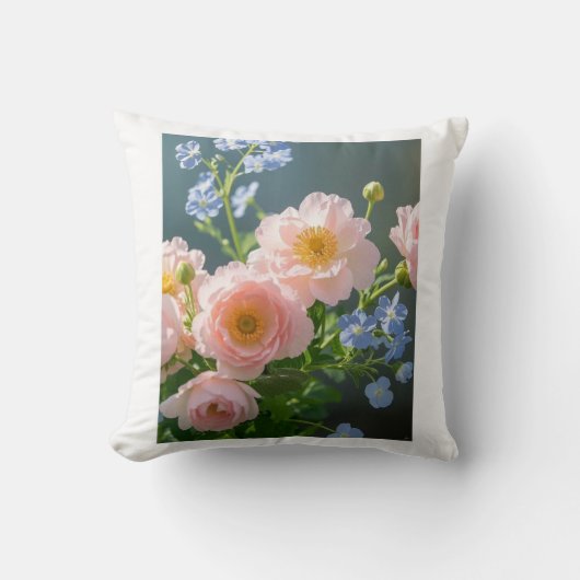 Rosa Blaue delikate Blume Kissen (Vorderseite)