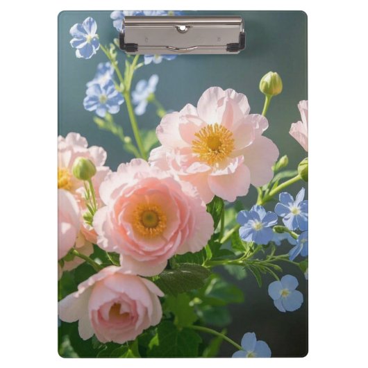 Rosa Blaue delikate Blume Klemmbrett (Vorderseite)
