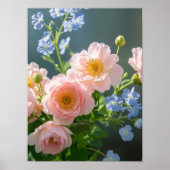 Rosa Blaue delikate Blume Poster (Vorne)