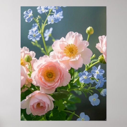 Rosa Blaue delikate Blume Poster (Vorne)