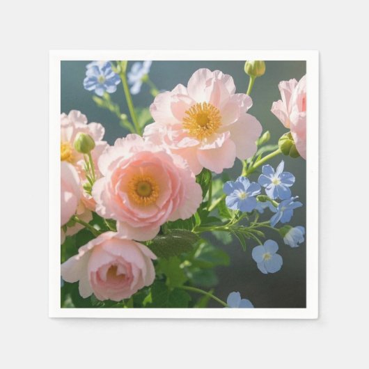 Rosa Blaue delikate Blume Serviette (Vorderseite)