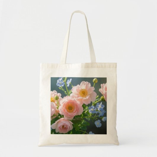 Rosa Blaue delikate Blume Tragetasche (Vorne)