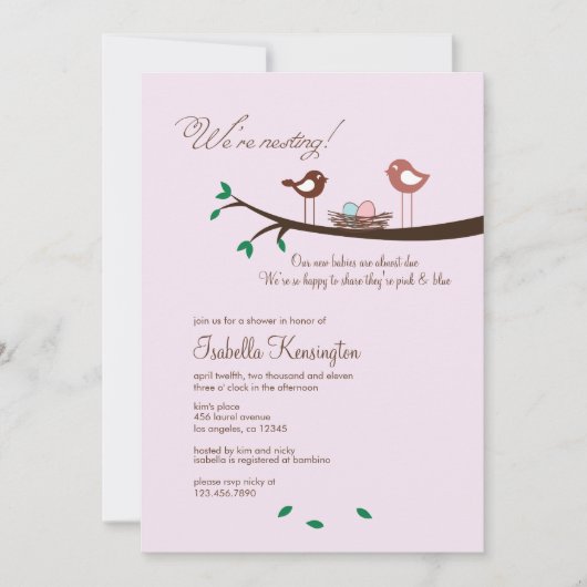 Rosa & blaue Eier Twins Kinderdusche Einladung (Vorderseite)