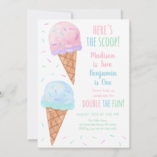 Rosa Blaue Eiscreme Einladung (Vorderseite)