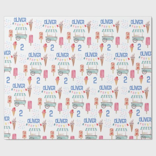 Rosa Blaue Eiscreme Geschenkpapier (Flach)