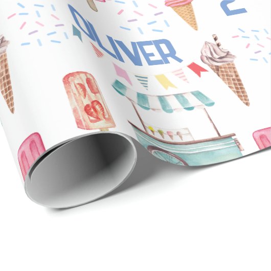 Rosa Blaue Eiscreme Geschenkpapier (Rolleneckpunkt)