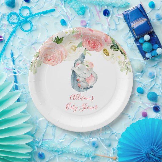 Rosa blaue Elefantendusche Pappteller (Party)