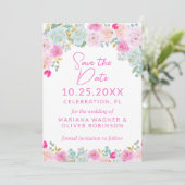 Rosa blaue Farbe Save the Date Lila Einladung (Stehend Vorderseite)