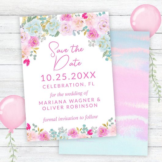 Rosa blaue Farbe Save the Date Lila Einladung