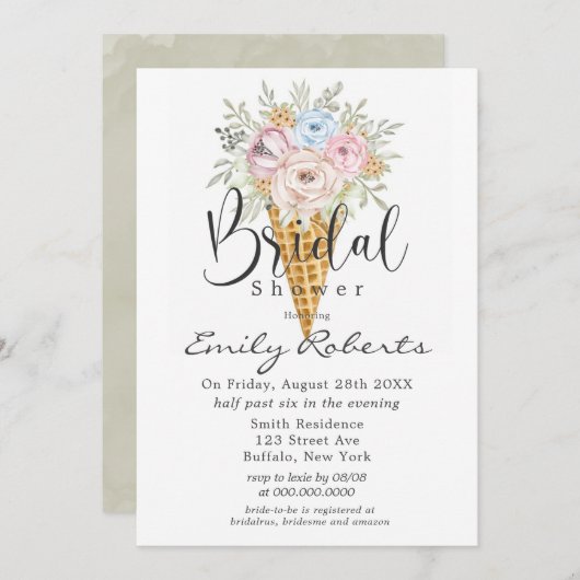 Rosa blaue Fläche Ice Creme Cone Brautparty Einladung (Vorne/Hinten)