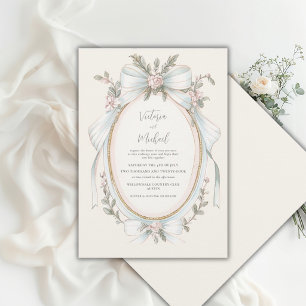 Rosa blaue florale sagegrüne Vintage-Hochzeit Einladung