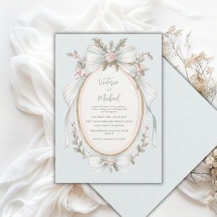 Rosa blaue florale Vintage-Hochzeit Einladung