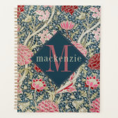 Rosa blaue florale William-Morris-Elegant-Monogram Planer (Vorderseite)