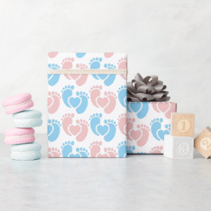 Rosa blaue Fußabdrücke Doula-Geschenk Baby Shower Geschenkpapier