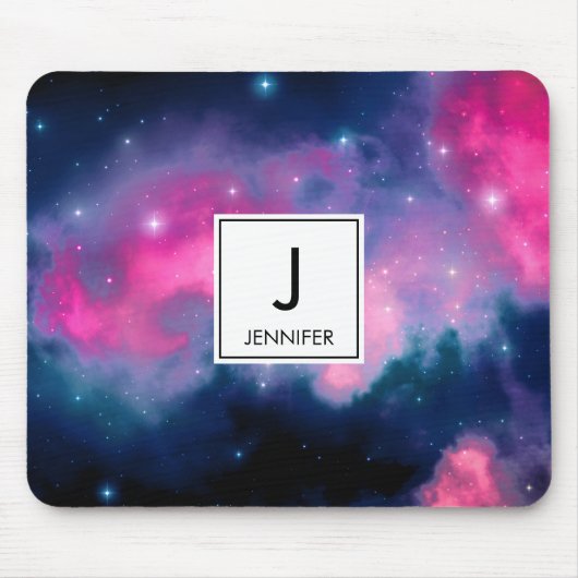 Rosa & blaue Galaxie Nebula & Stars Abstrakt Mousepad (Vorne)