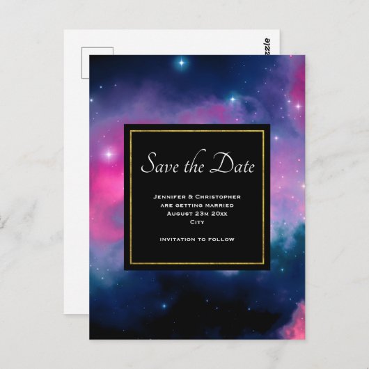 Rosa & blaue Galaxie & Sterne Save the Date Abstra Postkarte (Vorne/Hinten)