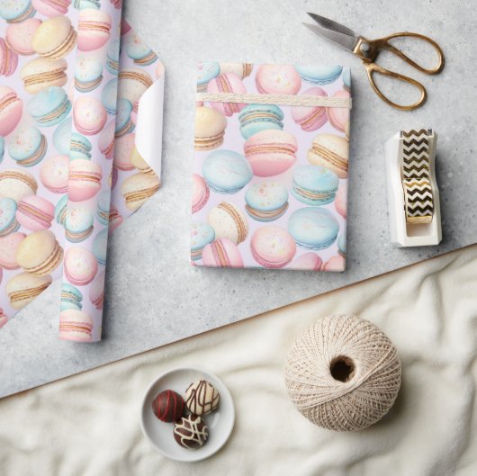 Rosa Blaue Gelbe Macarons Geburtstag Geschenkpapier (Kunsthandwerk)