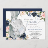 Rosa blaue, geschlechtsneutrale Elefantenbaby Einladung (Vorne/Hinten)