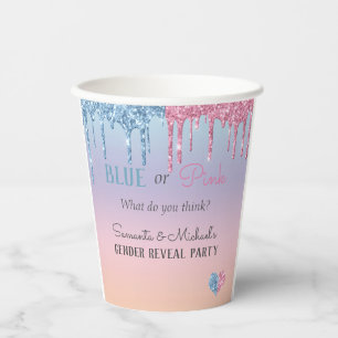 Rosa blaue Glittertropfen Funkeln Glam Geschlecht Pappbecher