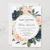 Rosa blaue goldene, elegante Babydusche Einladung (Vorderseite)