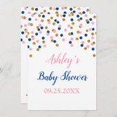 Rosa blaue goldene Konfetti Geschlechtsverkehr off Einladung (Vorne/Hinten)