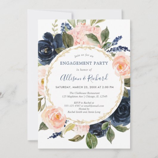 Rosa-blaue Goldplatte Einladung (Vorderseite)