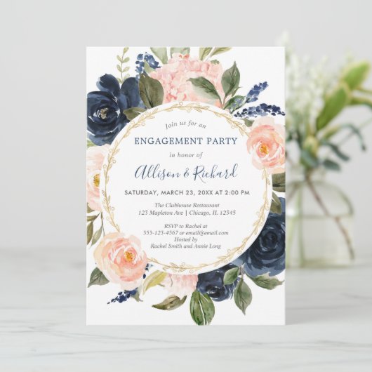 Rosa-blaue Goldplatte Einladung (Stehend Vorderseite)