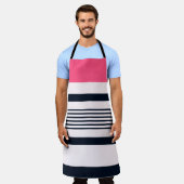 Rosa blaue Grenzstreifen Schürze (Getragen)