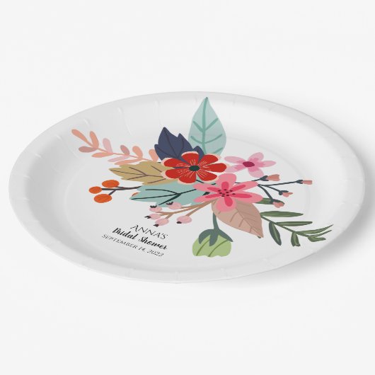 Rosa blaue große Bouquet Sommerliche Blume Pappteller (Schrägansicht)