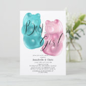 Rosa & blaue Gummibärengeschlecht offenbaren Einla Einladung (Stehend Vorderseite)