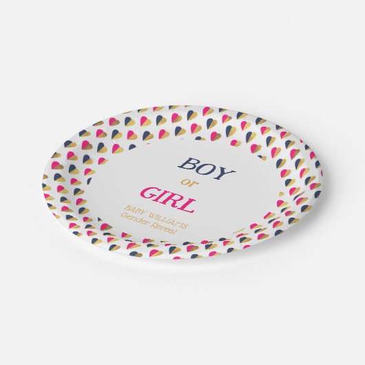 Rosa blaue Herz-Papierplatte für Geschlecht Pappteller (Schrägansicht)