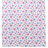 Rosa, blaue Herzen auf weißem Hintergrund. Duschvorhang (Vorderseite)