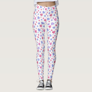 Rosa, blaue Herzen auf weißem Hintergrund. Leggings