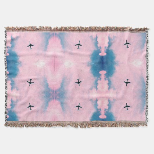Rosa Blaue Himmelsflugzeug Muster Reiseästhetik  Decke (Vorderseite)