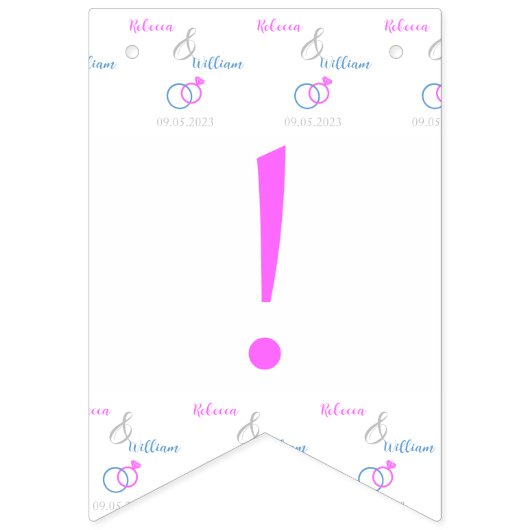 Rosa, blaue Hochzeitsringe Miss zu Mrs. Brautparty Wimpelkette (Erste Fahne)