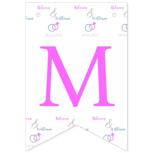 Rosa, blaue Hochzeitsringe Miss zu Mrs. Brautparty Wimpelkette (Dritte Fahne)