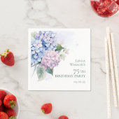 Rosa blaue Hortensien 75. Geburtstagsfeier Serviette (Beispiel)