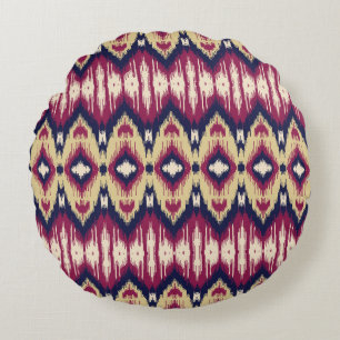 Rosa blaue ikat Chevron, ethnisch. Rundes Kissen