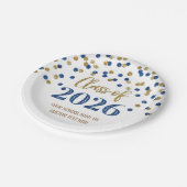 Rosa blaue Konfetti-Abschluss 2026 Pappteller (Schrägansicht)