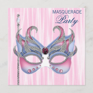 Rosa blaue Maskenparty Einladung