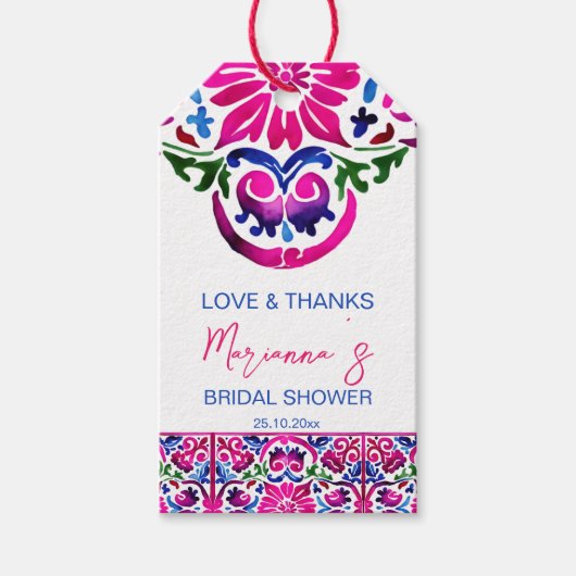 Rosa blaue mexikanische Fliesen Brautparty bevorzu Geschenkanhänger (Vorderseite)