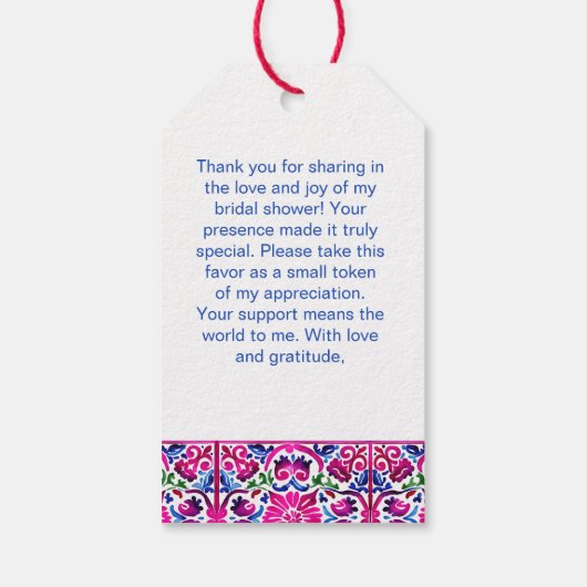 Rosa blaue mexikanische Fliesen Brautparty bevorzu Geschenkanhänger (Rückseite)