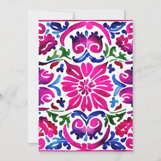 Rosa blaue mexikanische Fliesen-Brautparty Einladung (Rückseite)